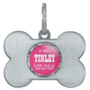 Placa Para Mascotas Plata y rosa Bonito   Nombre DIY