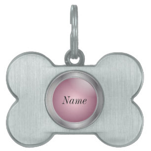 Placa Para Mascotas Plata y rosa   Nombre DIY