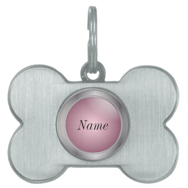 Placa Para Mascotas Plata y rosa | Nombre DIY (Frente)