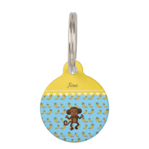 Placa Para Mascotas Plátanos amarillos azules personalizados del mono
