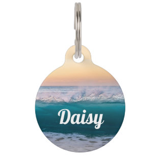 Placa Para Mascotas Playa de Océano Personalizada Redonda para Perro G