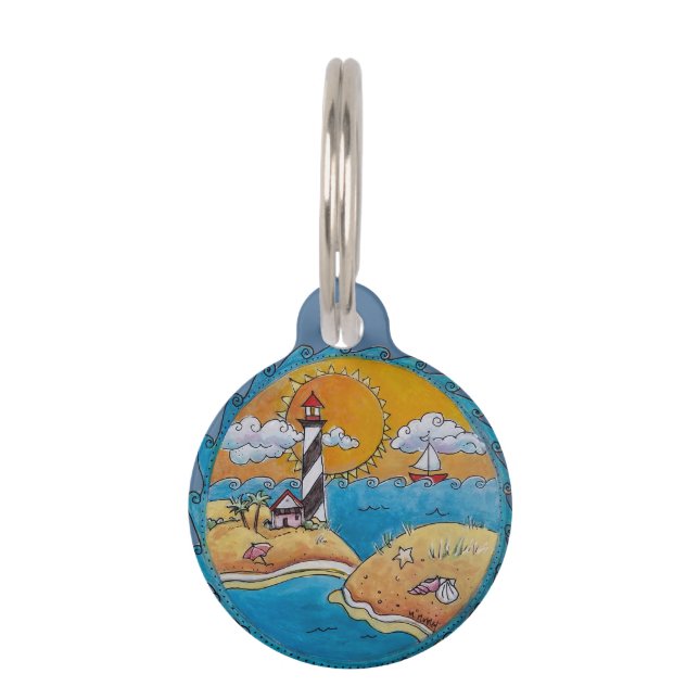 Placa Para Mascotas Playa de verano divertida costa soleada (Anverso)