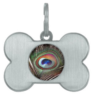 Placa Para Mascotas Pluma de pavo real de cobre colorida