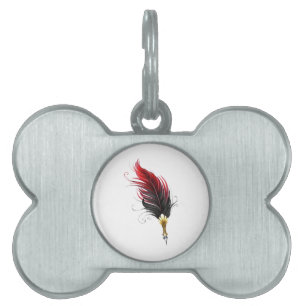 Placa Para Mascotas Pluma de plumas rojas con nido de oro