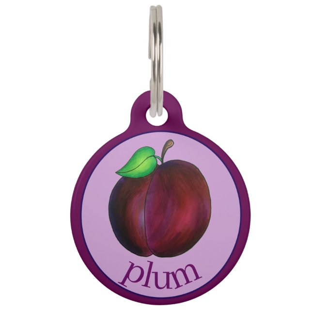 Placa Para Mascotas Plumas Ripe Verano Pluma Púrpura Ilustracion Fruta (Anverso)