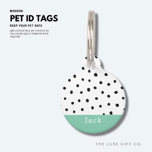 Placa Para Mascotas Polka verde moderno Punto Dog Etiqueta de mascota