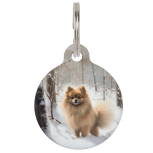 Placa Para Mascotas Pomerania Deja que nieve Navidad