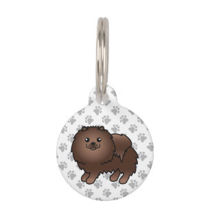 Placa Para Mascotas Pomerania marrón Perro de dibujos animados lindo e