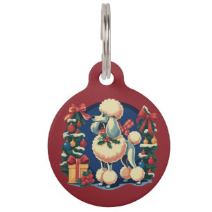 Placa Para Mascotas Poodle Navideño Retro Antiguo Vacaciones Perro 195