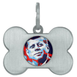 Placa Para Mascotas Pop Art JFK John F. Kennedy Blue