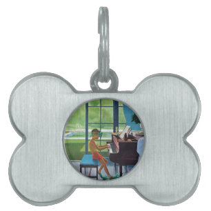 Placa Para Mascotas Práctica del piano del Poolside