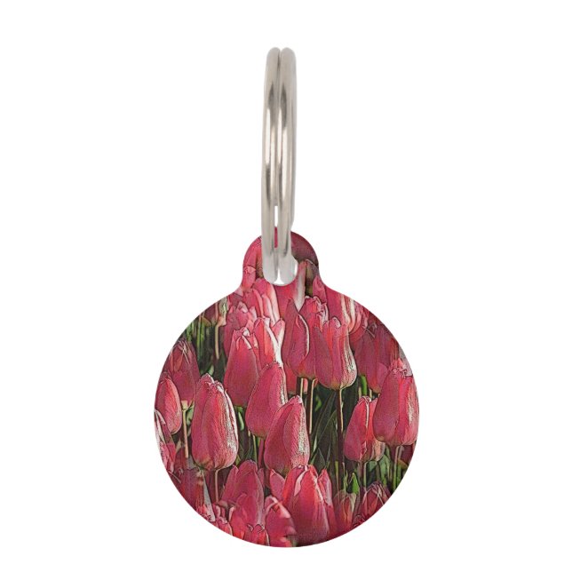 Placa Para Mascotas Pretty Pink Tulips (Anverso)