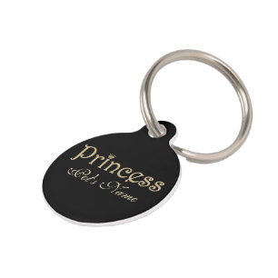 Placa Para Mascotas Princesa Black y oro del mascota personalizados