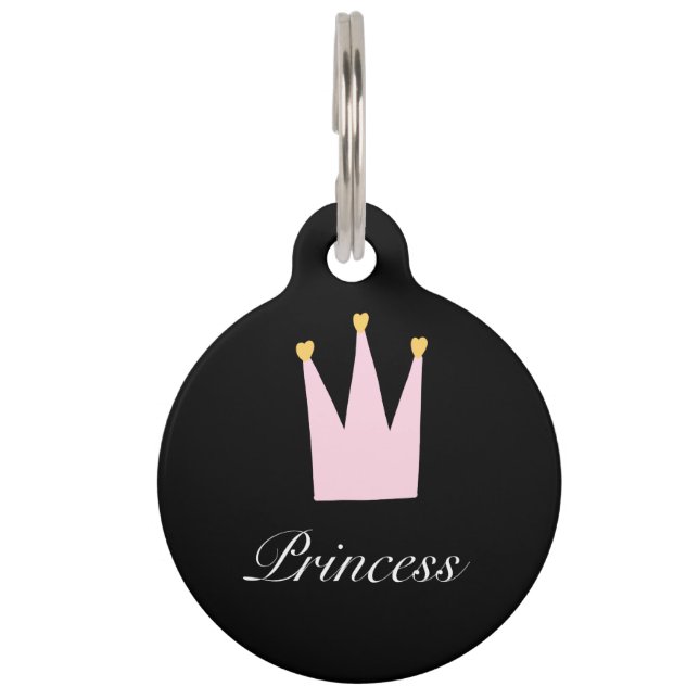 Placa Para Mascotas Princesa de la Corona Rosa (Anverso)