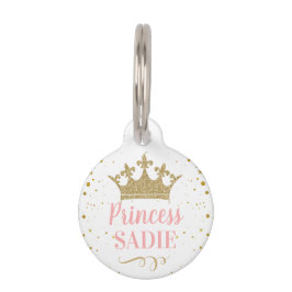Placa Para Mascotas Princesa de Perro Gato de la Corona de Oro Rosa