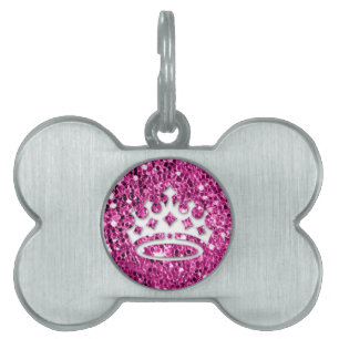 Placa Para Mascotas Princesa femenina Crown en mirada rosada del
