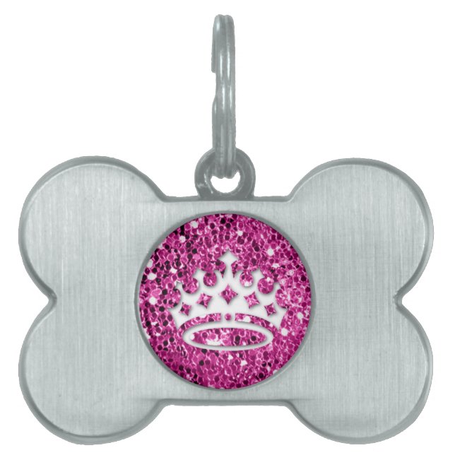Placa Para Mascotas Princesa femenina Crown en mirada rosada del (Frente)