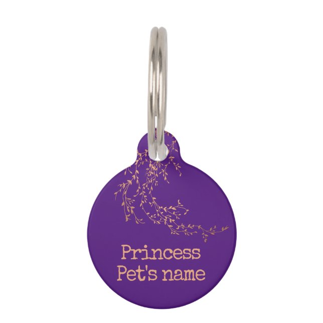 Placa Para Mascotas Princesa Purple Chic Flores Elegantes De Giro (Anverso)