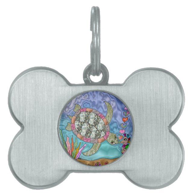 Placa Para Mascotas Psicodelia Mar Turtle Seahorse Art (Frente)