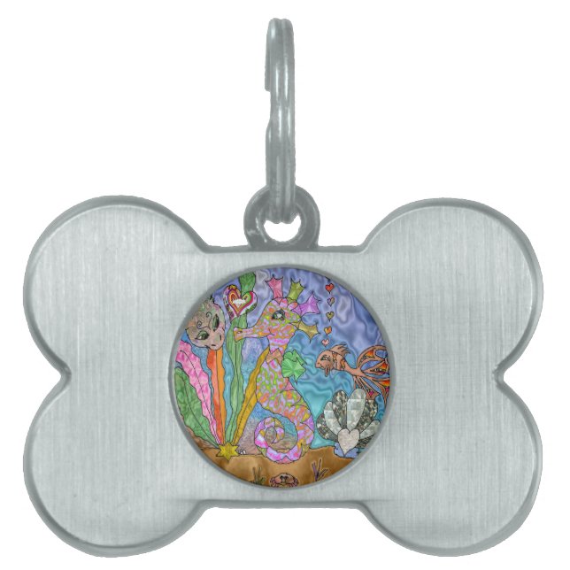 Placa Para Mascotas Psicodelia Seahorse Sea Turtle Art (Frente)
