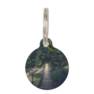Placa Para Mascotas Puente colgante simple río Idrijca, Eslovenia