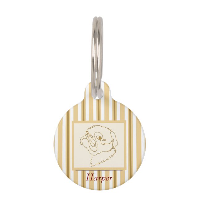 Placa Para Mascotas Pug de arte de línea personalizable (Anverso)