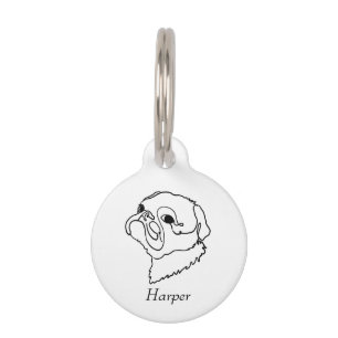 Placa Para Mascotas Pug de arte de línea personalizable