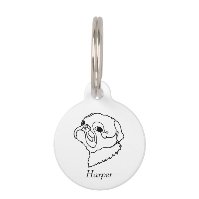 Placa Para Mascotas Pug de arte de línea personalizable (Anverso)
