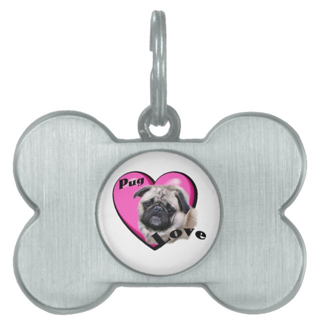 Placa Para Mascotas Pug Día de San Valentín (Frente)