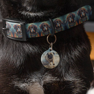 Placa Para Mascotas Pug Feliz en la Playa personalizable
