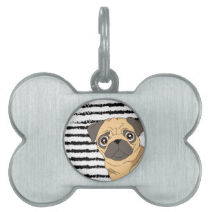 Placa Para Mascotas Pug patrón negro blanco