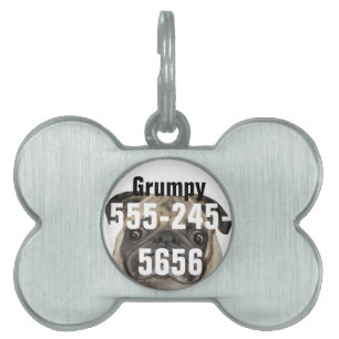 Placa Para Mascotas Puggy Grumpy Personalizado