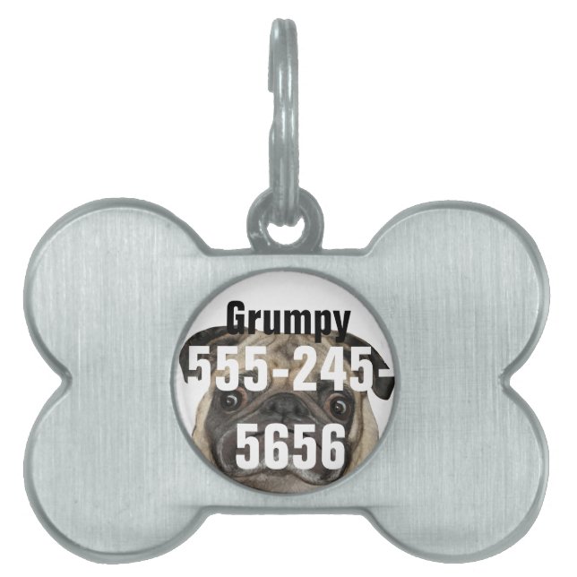Placa Para Mascotas Puggy Grumpy Personalizado (Frente)