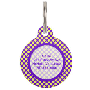 Placa Para Mascotas Puntos de Polka Amarillo con fondo morado STaylor