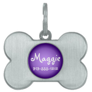 Placa Para Mascotas Purple Bone Shaped Personalizable Nombre Dog Etiqu