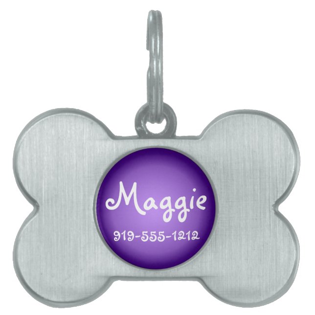 Placa Para Mascotas Purple Bone Shaped Personalizable Nombre Dog Etiqu (Frente)