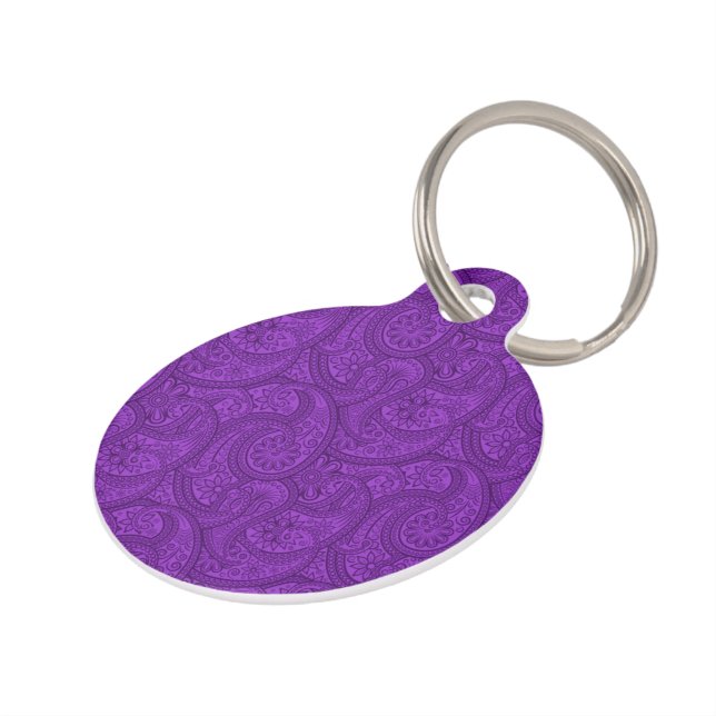 Placa Para Mascotas Purple Paisley (Lateral)