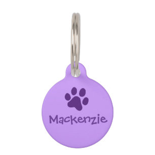 Placa Para Mascotas Púrpura Paw Print