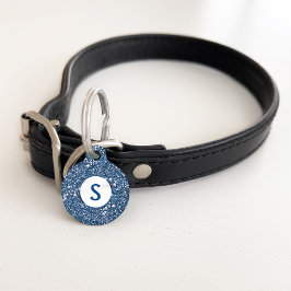 Placa Para Mascotas Purpurina Azul Faux Textura Y Monograma Personaliz