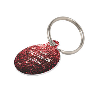 Placa Para Mascotas Purpurina de imitación rojo oscuro enciende glamou