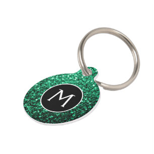 Placa Para Mascotas Purpurina de imitación verde esmeralda enciende Mo