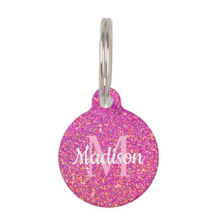 Placa Para Mascotas Purpurina de oro rosa Moda de espuma Monograma Nom