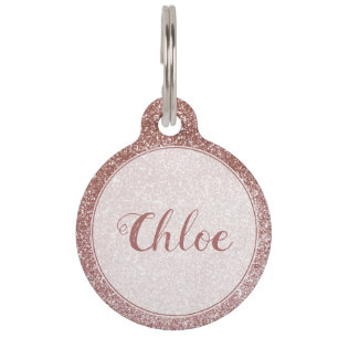 Placa Para Mascotas Purpurina de oro rosa rosa de lujo Monograma etiqu