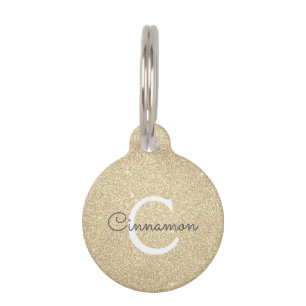 Placa Para Mascotas Purpurina de oro y nombre del monograma de destell