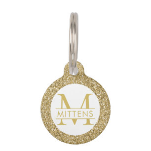 Placa Para Mascotas Purpurina dorado amarillo Bonito rosado