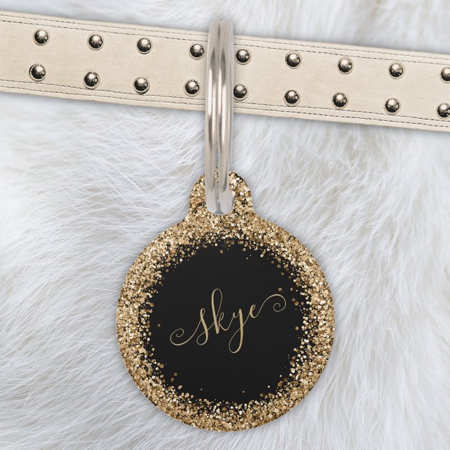 Placa Para Mascotas Purpurina dorado Glam Monograma Nombre (Subido por el creador)