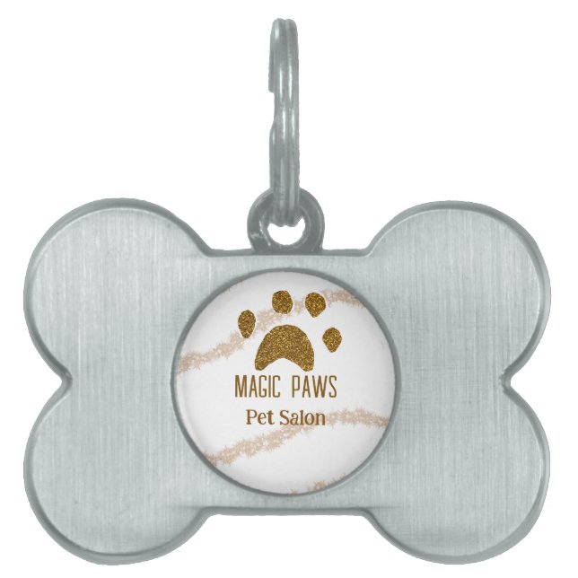 Placa Para Mascotas Purpurina dorado paws mascota salon añadir nombre  (Frente)