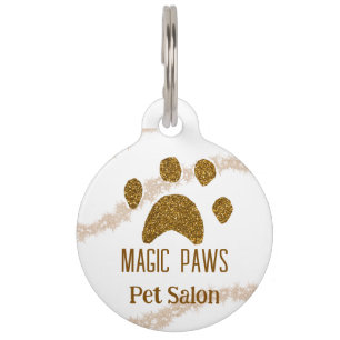 Placa Para Mascotas Purpurina dorado paws mascota salon añadir nombre