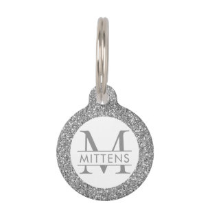 Placa Para Mascotas Purpurina gris rosado Bonito de chispa rosada