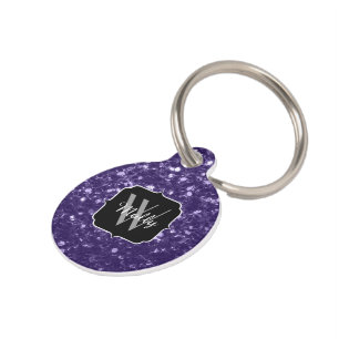 Placa Para Mascotas Purpurina morado ultravioleta oscuro brillante Mon